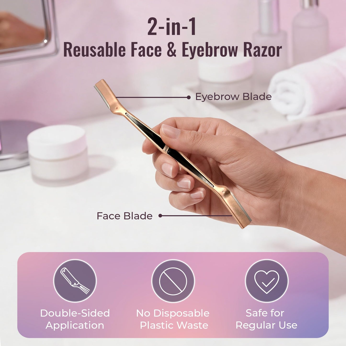 MyMed 2-in-1 Stainless Steel Dermaplane Razor for Women Face Razors for Women, Eye Brow Razors & Face Shaver for Women