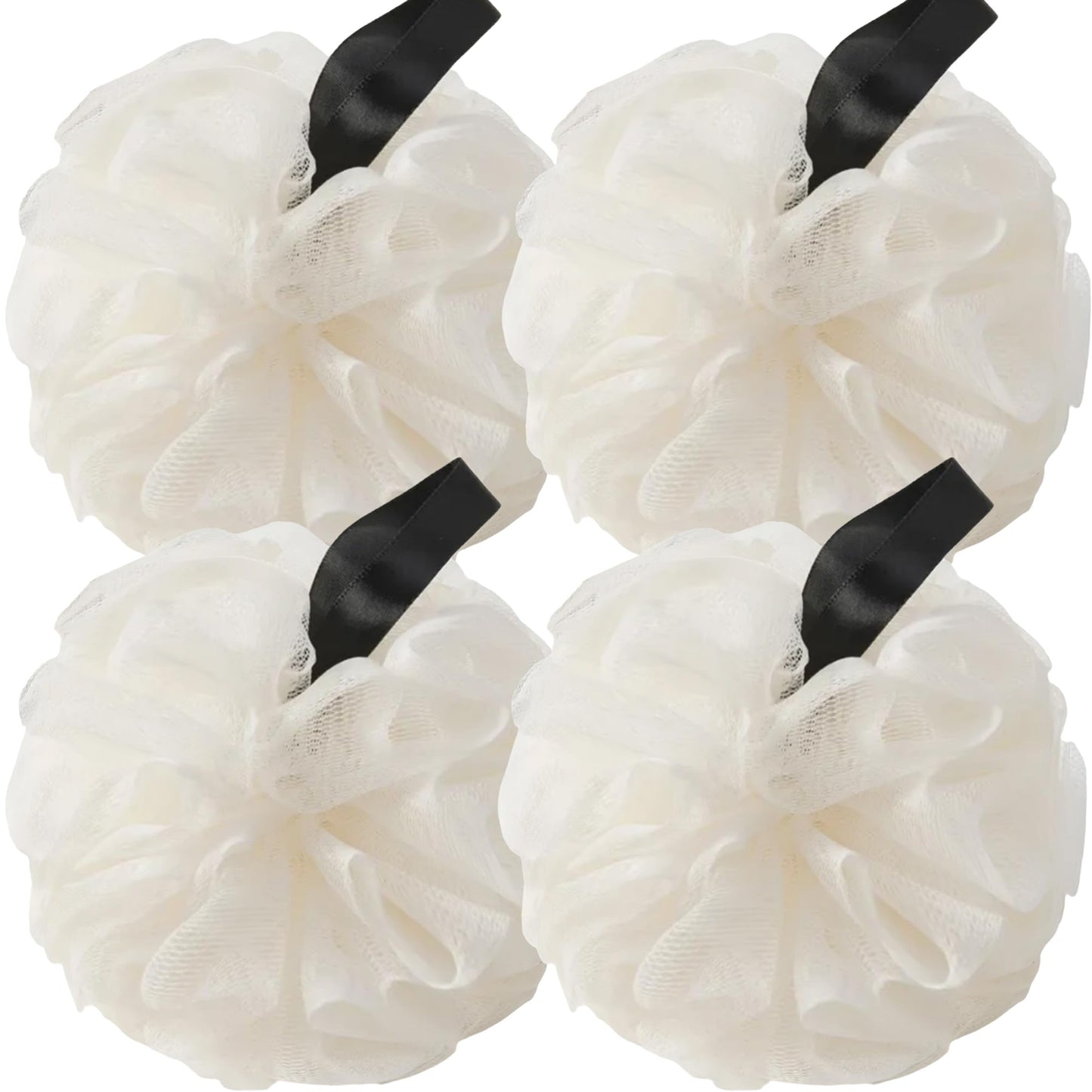 Loofah Sponges for Shower,Exfoliating Cleaning Bath Loofa Body Scrubber Balls for Women Men Washing,All White 4 Pack