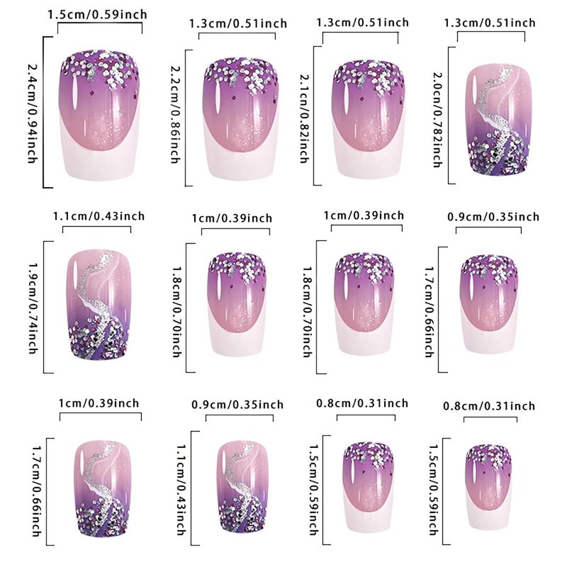 Medium Square Press-On Nails - Purple Marbling Design | Glossy Full Cover Acrylic Fake Nails, 24 Pcs