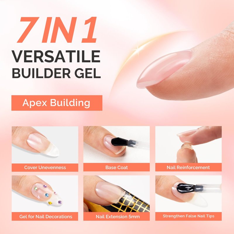 MelodySusie 2PCS 15ML Clear Builder Nail Base Gel for Nails Thickening,Soak Off UV Extension Gel,Rhinestone Nail Glue in a Bottle for Nail Art Design Gift for Women