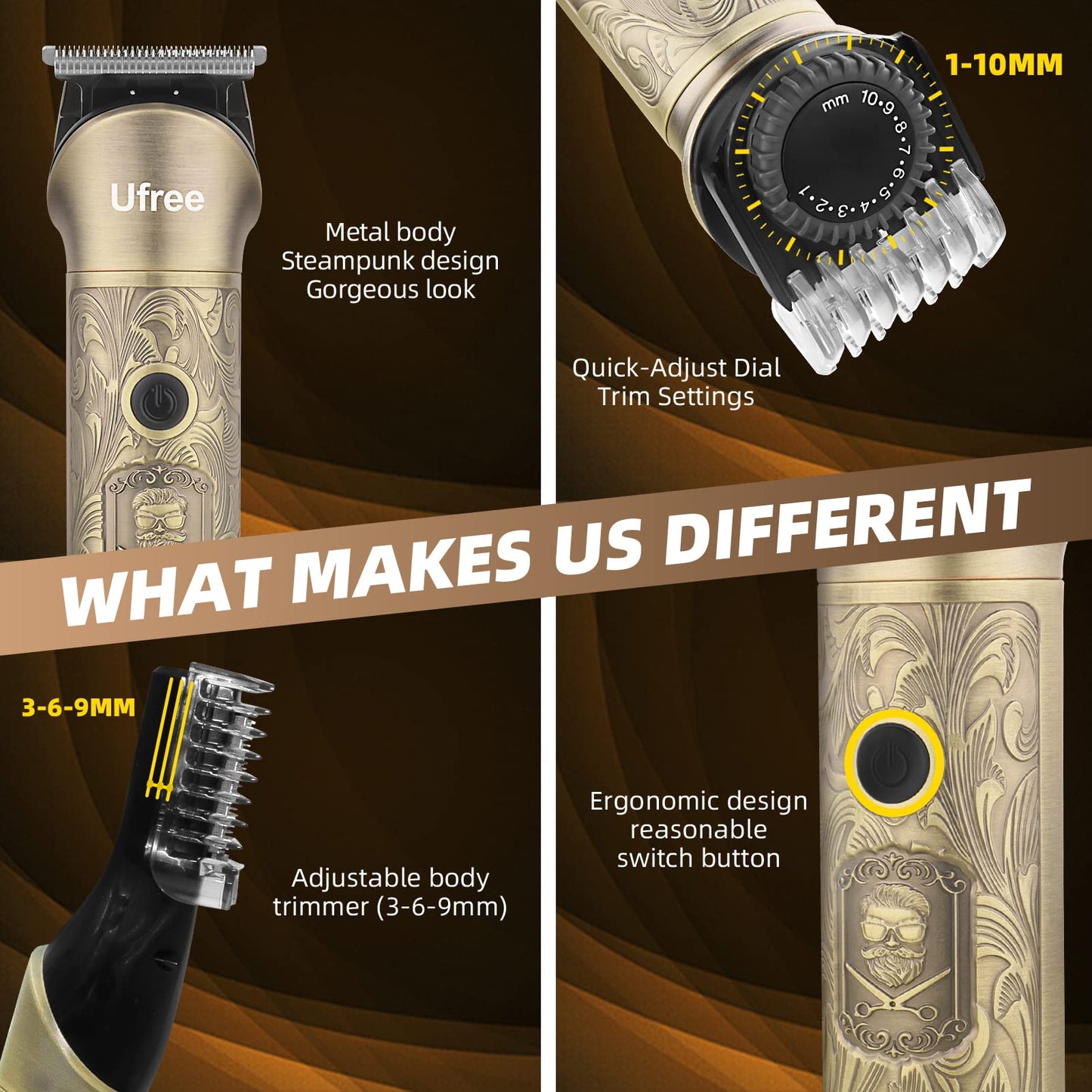 Ufree Beard Trimmer for Men, Electric Razor Shaver, Cordless Hair Clipper Shaving Kit for Mustache Body Nose Ear Hair Facial, Adjustable Beard Grooming Kit Father Birthday Gifts for Men Husband Dad