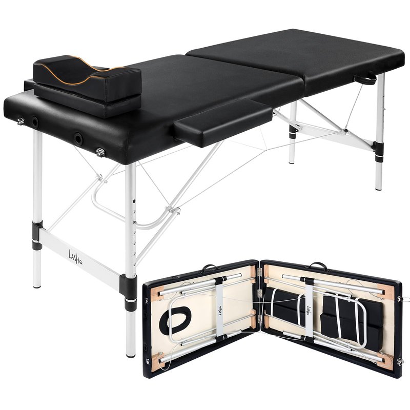 Masajeo Portable Lash Bed for Lash Extensions Massage Table Esthetician Bed Salon Table Spa Bed Height Adjustable Waterproof Aluminum Frame (Black)