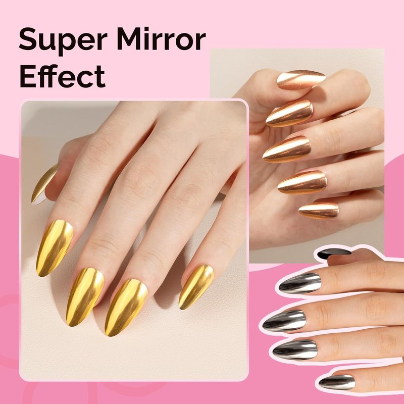 MelodySusie Chrome Nail Powder - 4Pcs Metallic Mirror Effect Pigment for DIY Gel Nails