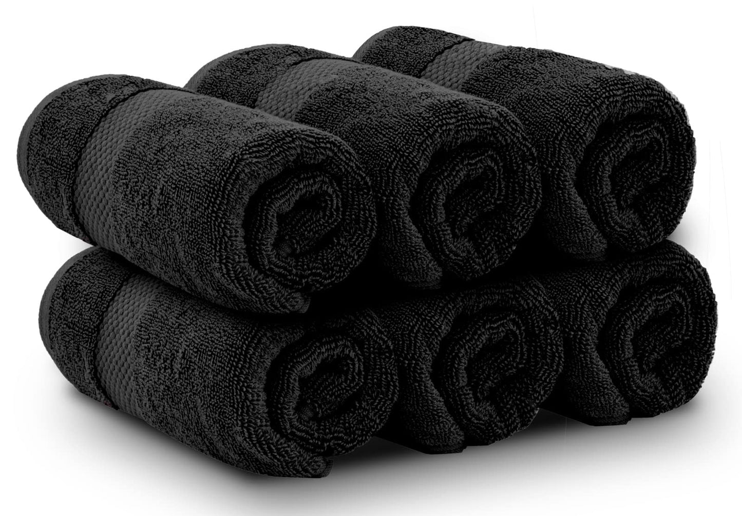 White Classic Luxury Black Hand Towels - Soft 100% Turkish Cotton | Highly Absorbent Hotel spa Bathroom Towel Collection | 16x30 Inch | Set of 6