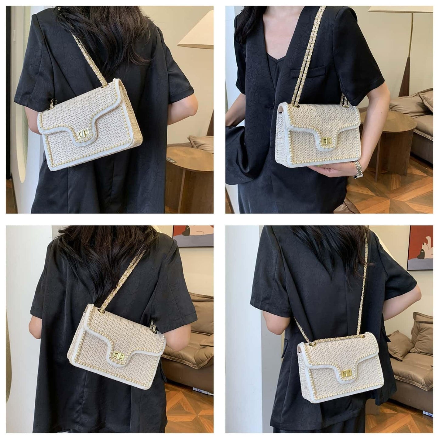 VTYFRY Straw Crossbody Bags for Women Trendy Beach Summer Handmade Rattan Shoulder Woven Leather Straps Clutch Purse Vacation (Beige)