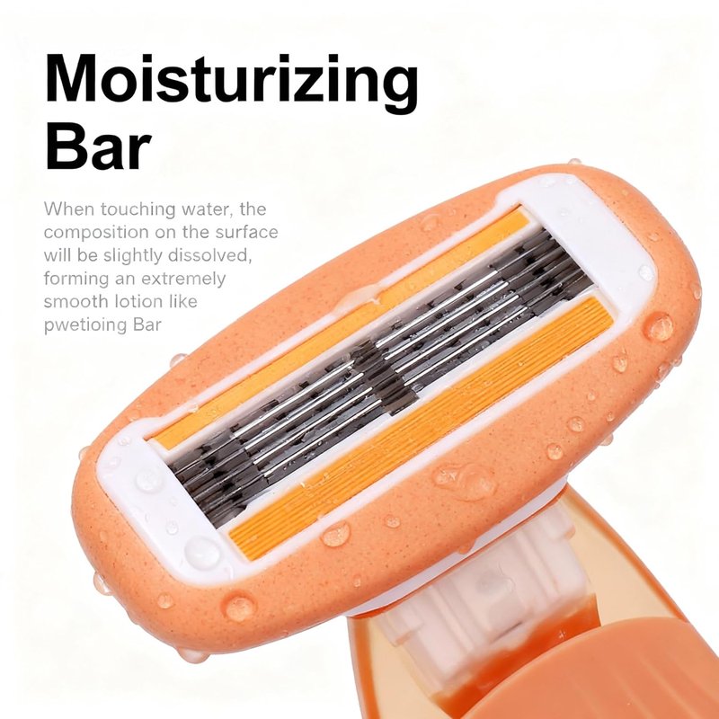 Keropy Women's Travel Razor with Lubricating Strip – 5-Blade Compact Shaver for Sensitive Skin, Includes 1 Handle + 2 Cartridges & Protective Case, Orange