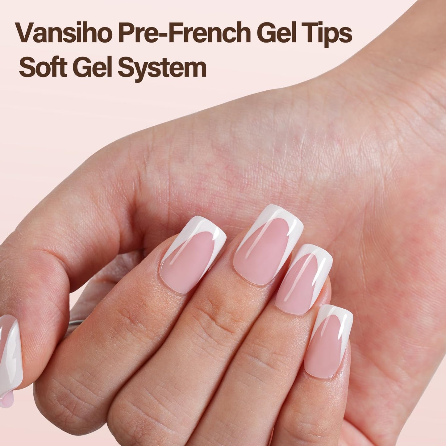 Vansiho Deep French Gel Nail Tips, 150Pcs Short Square Nail Tips, Pink Soft Gel French Tips Press on Nails, Fake Nails for Nail Art DIY 15 Sizes