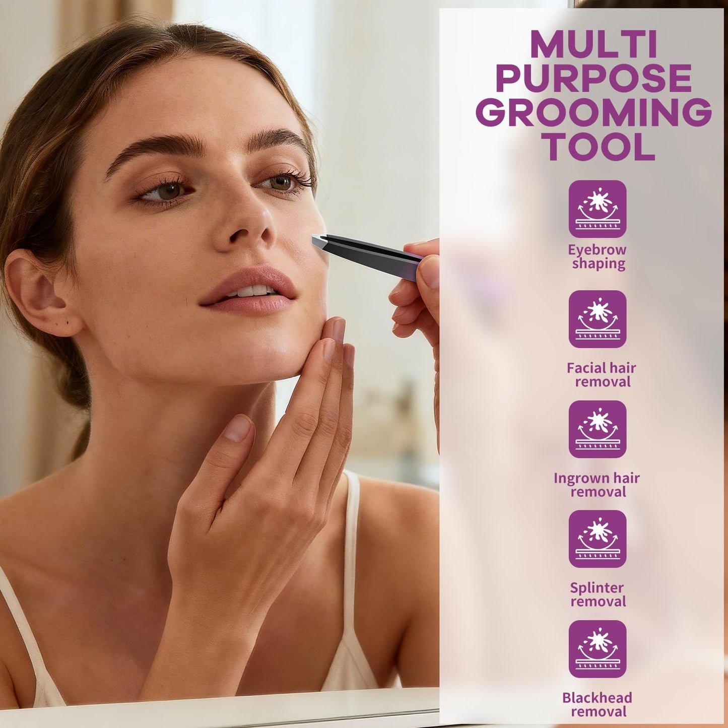 VANWIN Tweezers Set, 4 Pack Professional Stainless Steel Precision Tweezers with Slant, Pointed, Flat & Angled Tips for Eyebrow, Facial Hair, Ingrown Hair, Splinter & Blackhead Removal for Women & Men