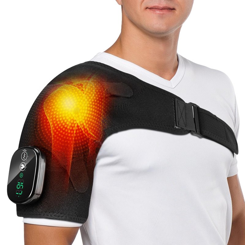 Cordless Shoulder Heating Pad, Heated Shoulder Brace with 3 Massage Modes, Heated Shoulder Wrap for Rotator Cuff Pain Relief, Heated Shoulder Brace for Men Women (Black)