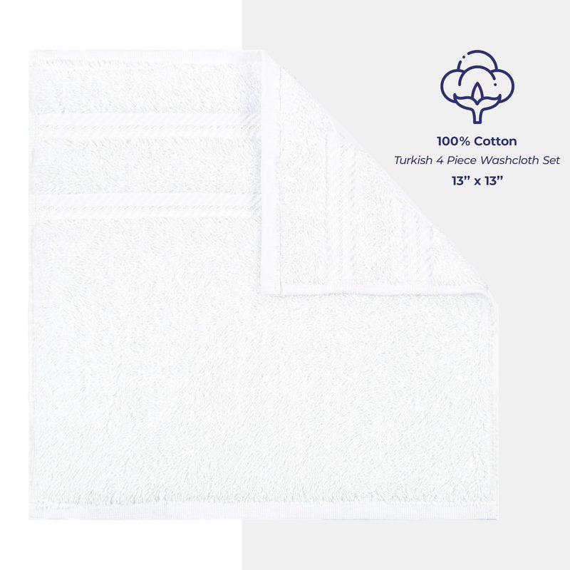 American Soft Linen Luxury Washcloths for Bathroom, 600 GSM 100% Cotton 4 Piece Turkish Wash Cloth Set, 13x13 in Soft Rags for Body and Face, White Washcloths