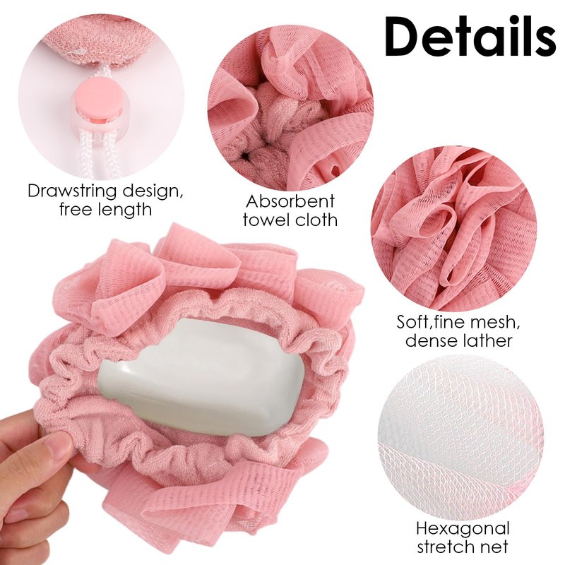 DADERXY 4 Pcs Loofah Washcloth for Bar Soap, 2 in 1 Reusable Machine Washable Loofahs Combo, Bar Soap Loofas Pouch Wash