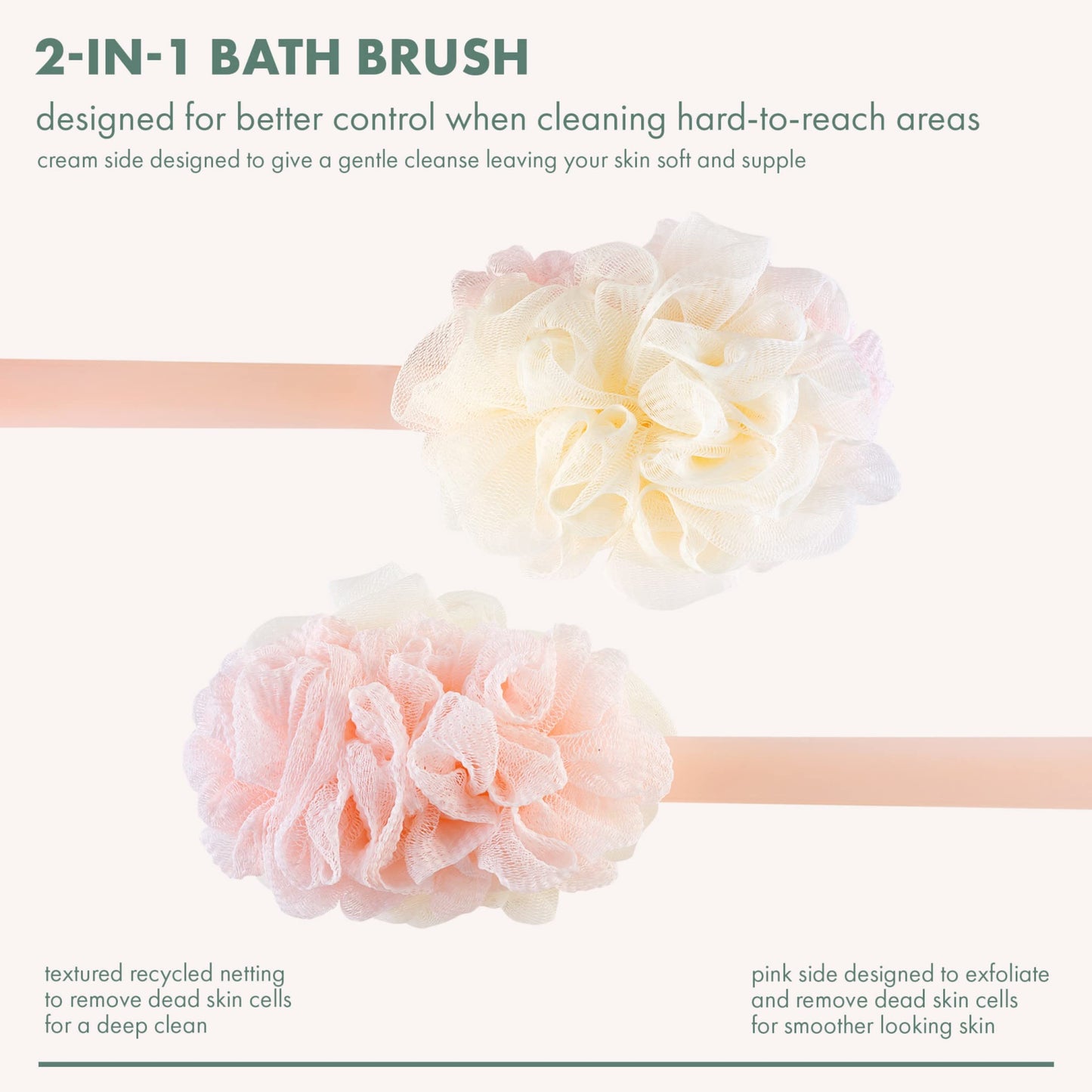 EcoTools 2-in-1 EcoPouf Bath Brush, Loofah Brush for Bath & Shower, with Long Handle & Recycled Netting for Cleansing & Exfoliating, Back Brush for Men & Women, Eco-Friendly & Cruelty-Free, 1 Count