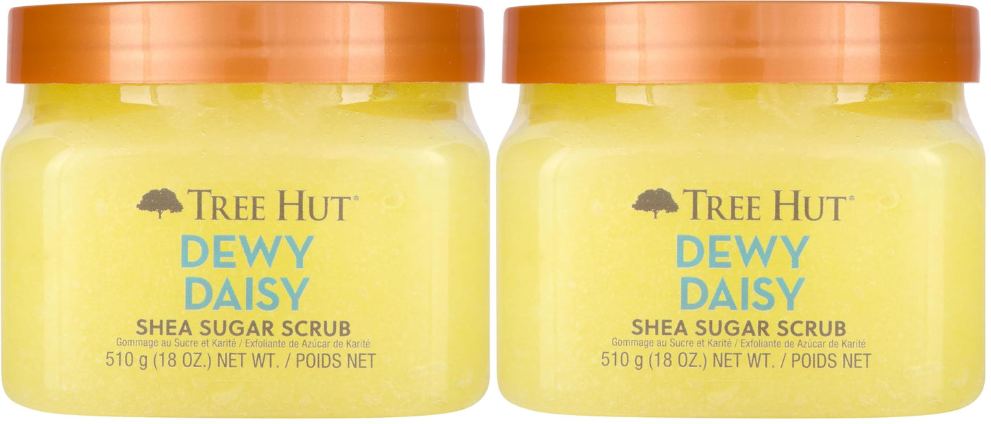 Tree Hut Dewy Daisy Shea Sugar Scrub, Exfoliating, Hydrating & Moisturizing Body Scrub with Shea Butter & Nourishing Essential Oils, Smooth & Soften Skin, 18 oz (Pack of 2)