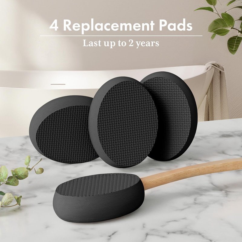 AmazerBath Lotion Applicator for Back, Feet, 4 Replacement Pads with 17" Curved Handle, Back Sunscreen Applicator for Kids, Elderly, Women, Apply Skin Cream Medicine Moisturizer Tanner, Black