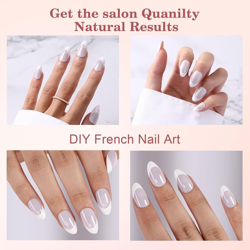 Jsiallye French Tip Press-On Nails - 240 Pcs Milky White Short Almond Gel Tips | Pre-Applied Primer & Top Coat