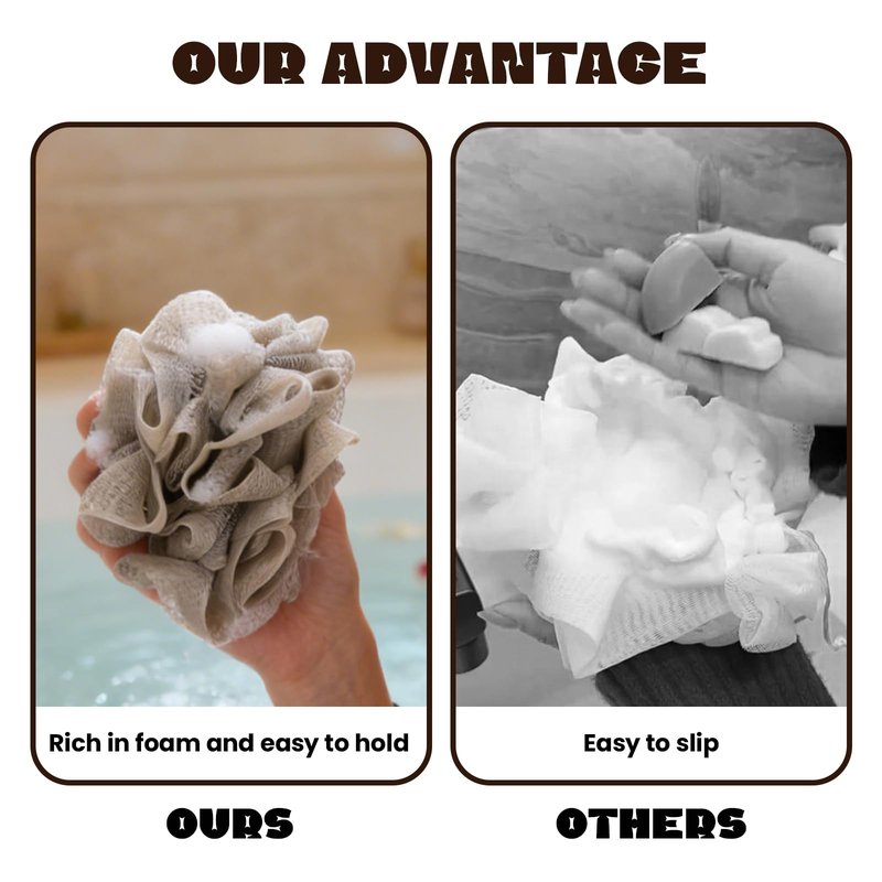 3 Pack 2 in 1 Loofah Washcloth with Drawstring, Soap Bar Loofah That Holds Bar Soap-Exfoliation Mesh Shower Ball, Reusable Shower Sponge for Body Wash (Coffee, Khaki, Beige)