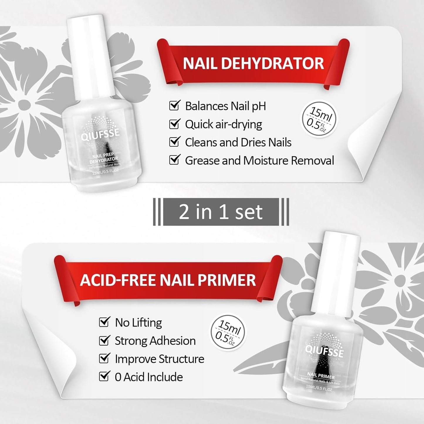 Skiennix Nail Prep Dehydrator & Primer - Acid-Free Formula for Gel Polish | 0.5 Fl. Oz.