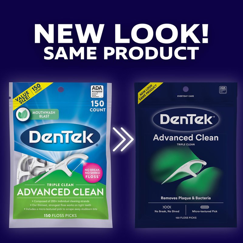 DenTek Advanced Clean Floss Picks with No Break & No Shred Dental Floss, Plaque Remover, 150 Count