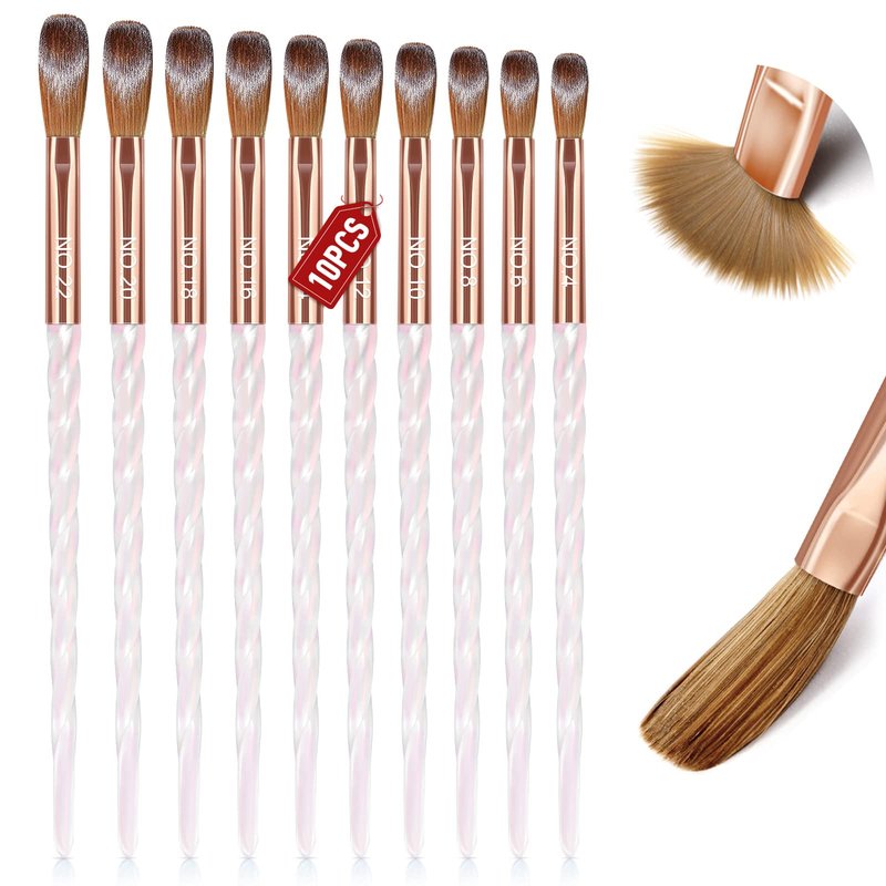 Saviland Acrylic Nail Brush Set - 10PCS Kolinsky Acrylic Nail Brushes for Acrylic Application, Professional Acrylic Powder Brushes for Nail Art Extension & 3D Carving Size 4/6/8/10/12/14/16/18/20/22