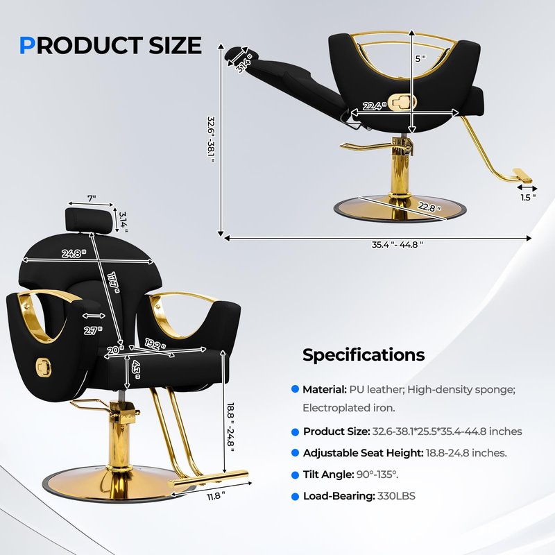 Lavoker Barber Chair Reclining Styling Salon Chair for Hair Stylist Height Adjustable 360 Swivel for Home Barbershop