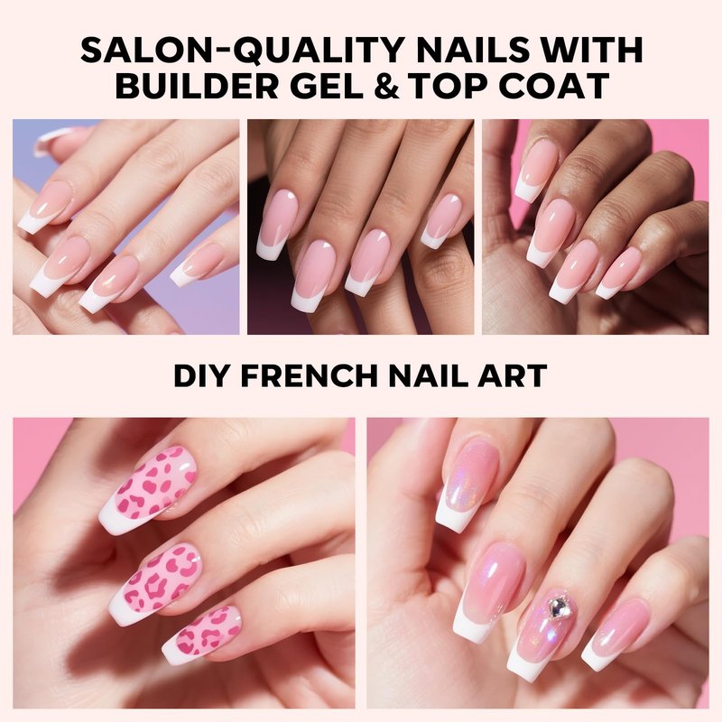 modelones French Tip Press on Nails, 150Pcs Long Square Fake Nails with Nail Box, Pink & White Gel Nail Tips for Women, Soft Glue-On Nails for Natural Salon Look, DIY Nail Art Kit (15 Sizes)