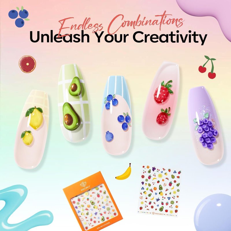 modelones Pastel Gel Nail Polish Set, Hema Free 2026 Spring Summer Macaron Gel Polish Set Light Pink Pastel Yellow Purple Baby Blue Green 6 Colors Nails with Fruit Theme Stickers LED Mani Gift