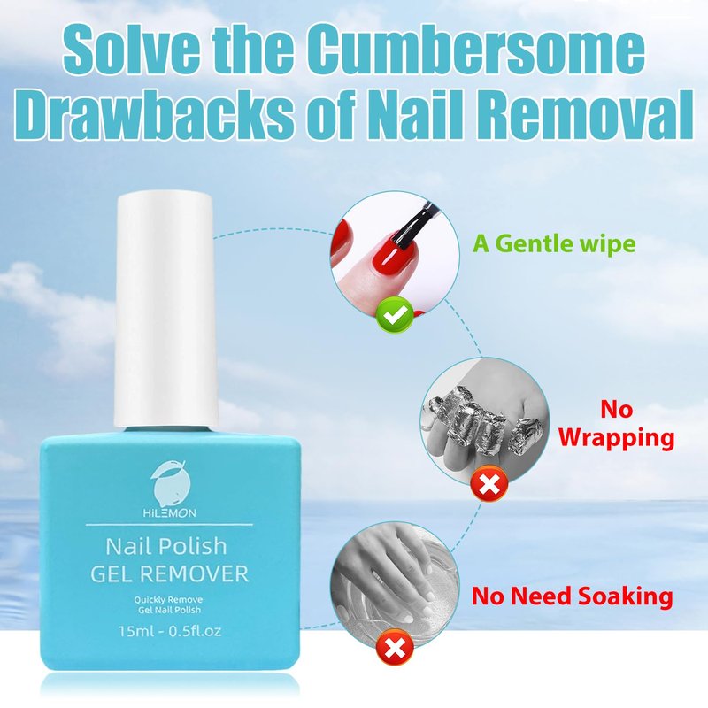 Quick Gel Nail Polish Remover - Easy 3-Minute Formula, No Soaking Required | 15ml, 2-Pack