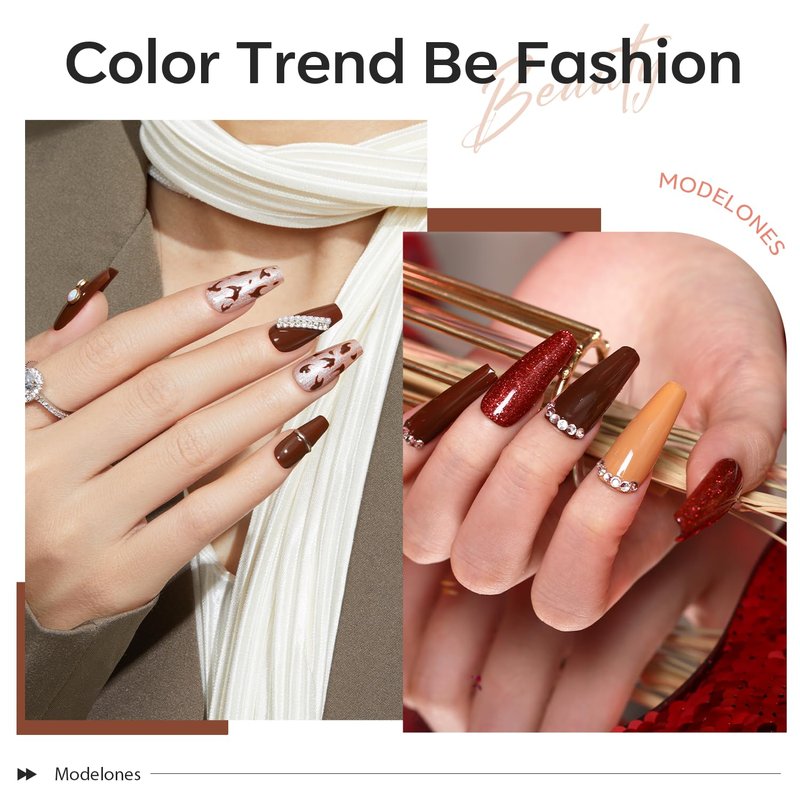 modelones Gel Nail Polish Set, 6 Colors Nude Brown Burnt Orange Glitter Gel Polish Dark Red Wine Burgundy Maroon Nail Polish Soak Off Winter Nail Art Manicure Kit DIY Salon Gift