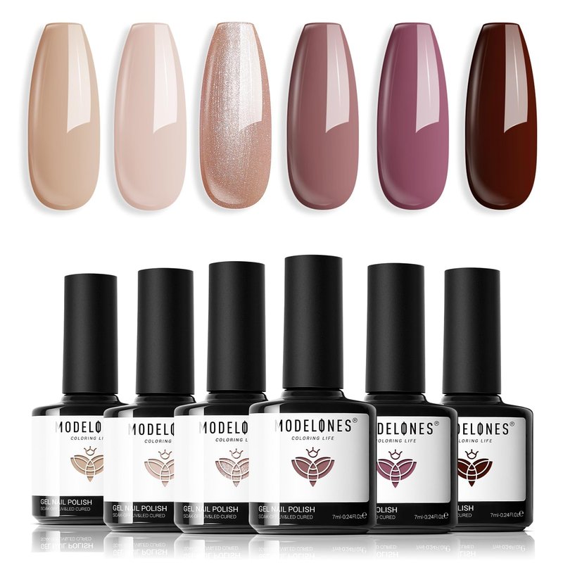 Modelones Gel Nail Polish Set - 6 Colors Nude & Brown Gel Polish Kit | Soak Off LED Starter Manicure
