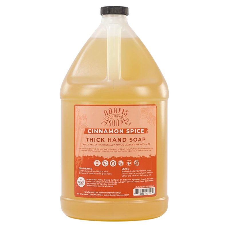 Adams Handmade Soap - Thick Organic Castile Liquid Hand Soap | 1 Gallon Refill in Cinnamon Spice