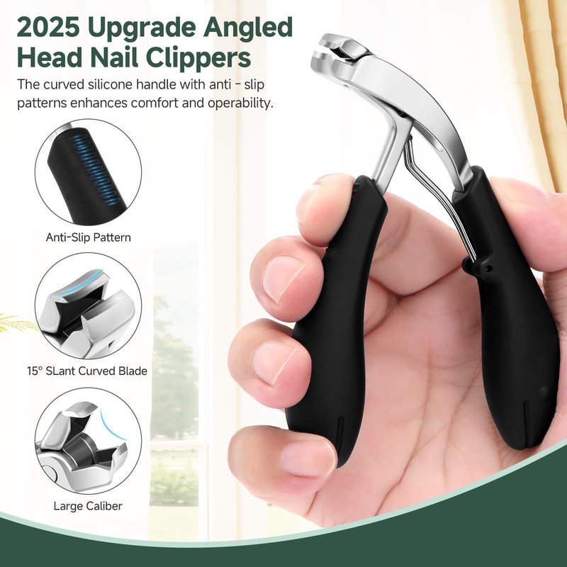 Heavy Duty Toenail Clippers for Seniors, Angled Head Long Handle Nail Clipper Set for Thick Toenails, Ingrown Toenail Care Tool for Elderly Men Women