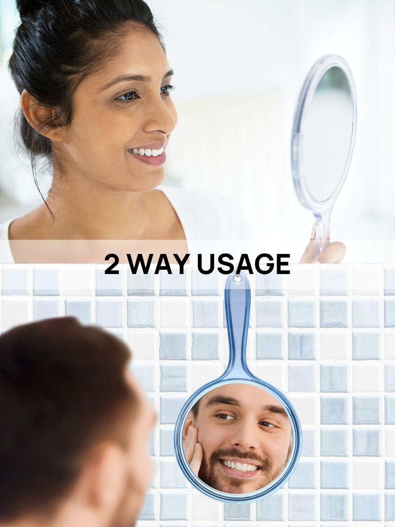OMIRO Hand Mirror, Double-Sided Handheld Mirror 1X/3X Magnifying Mirror with Handle, Set of 3 (Mix Colors)