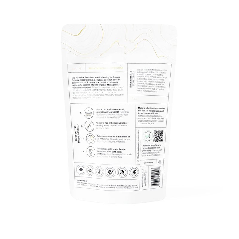 Bathorium Milk Mineral Bath Soak, Made with Coconut, Dead Sea Salt & Vanilla Bean CO2, Ideal for Hydration, pH Balanced Coconut Scented Bath Soak for Women, Approximately 5 Baths, 23 oz