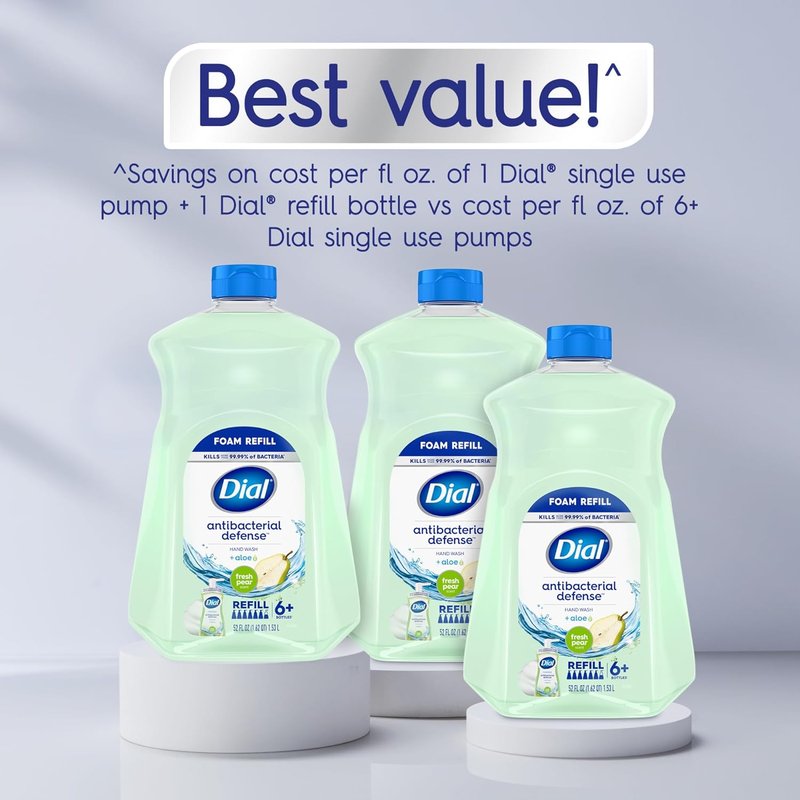 Dial Antibacterial Foaming Hand Soap - Fresh Pear Scent, 52 Fl Oz Refill for Ultimate Cleanliness