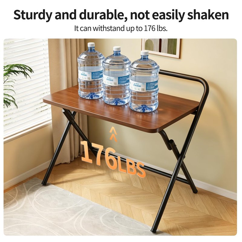 Aivernses Folding Table, Small Computer Desk, Foldable Desk for Bedroom, Mini Desk for Home Office&Study, 24x16 Inches, No Assembly Required, Wood Top with Metal Frame, Dark Brown