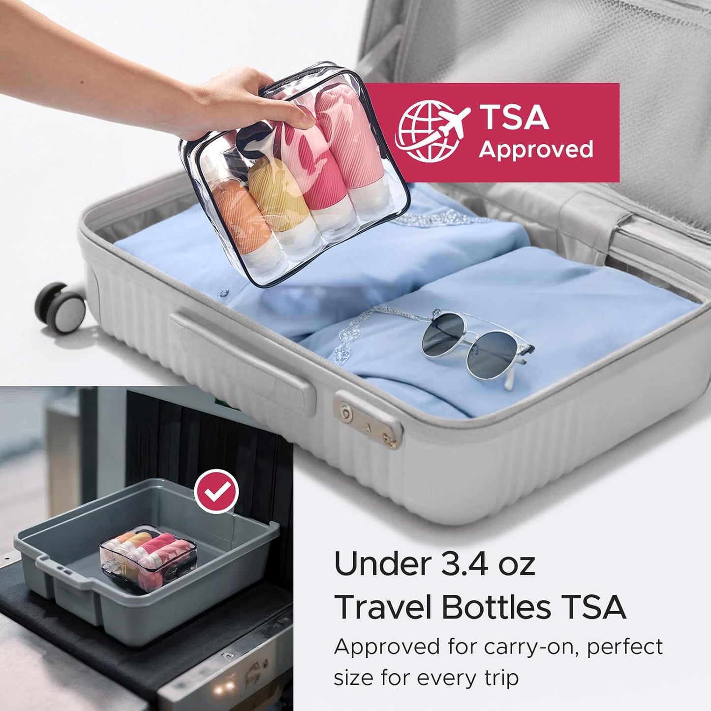 Travel Bottles - 23 Pack TSA Approved Leak-Proof Toiletry Containers | Silicone Squeezable Bottles in Clear Bag, Pink