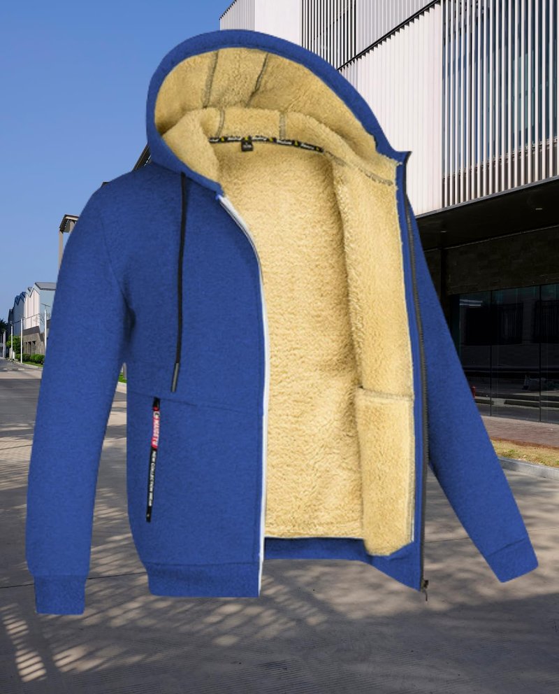LIZALIG Men's Winter Hoodie Jacket Thickened Fleece-Lined Hooded Coat Cardigan-Style Warm Wear for Fall Season