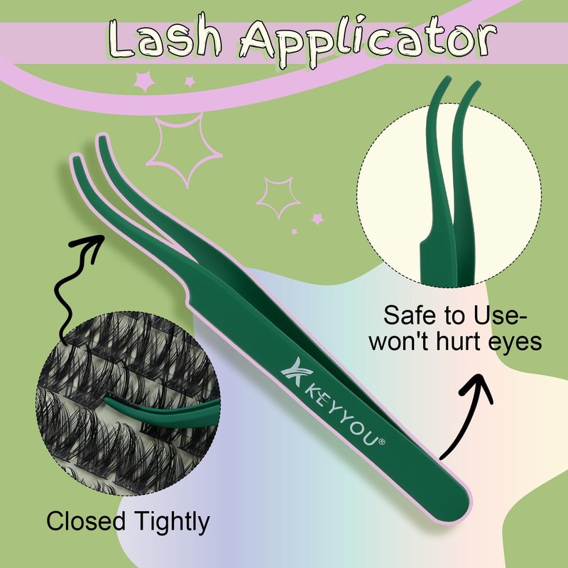 KEYYOU Angel Lash Clusters Kit, 8-18mm Mix D Curl Wispy Natural Eyelash Clusters with Bond, Seal and Tweezers for DIY Eyelash Extension at Home(Lash Kit-Angel A02)