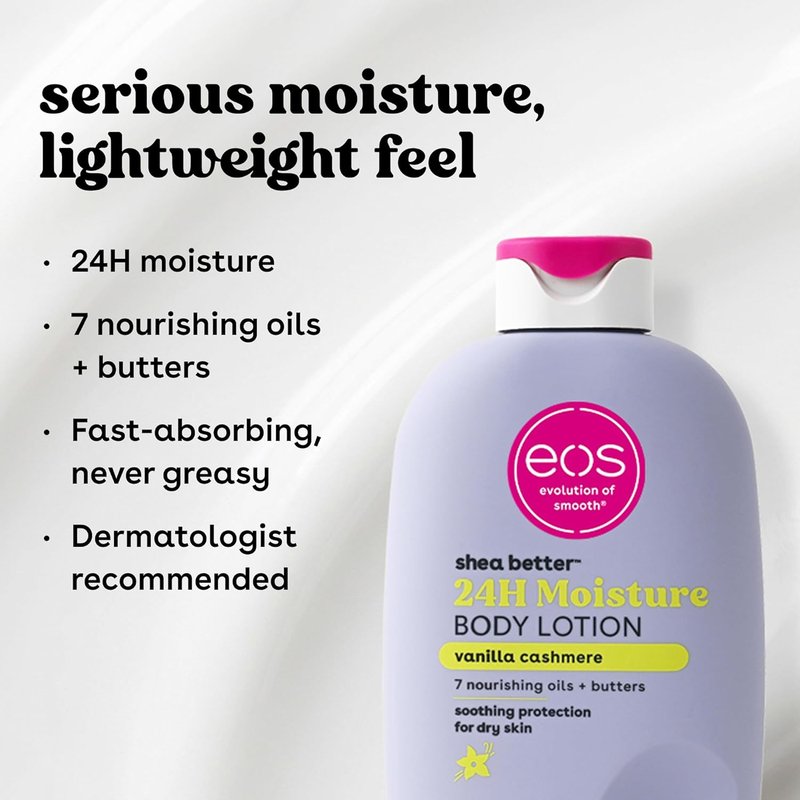 Eos Shea Better Body Lotion - Vanilla Cashmere, 24-Hour Moisture, Lightweight & Vegan | 16 fl oz