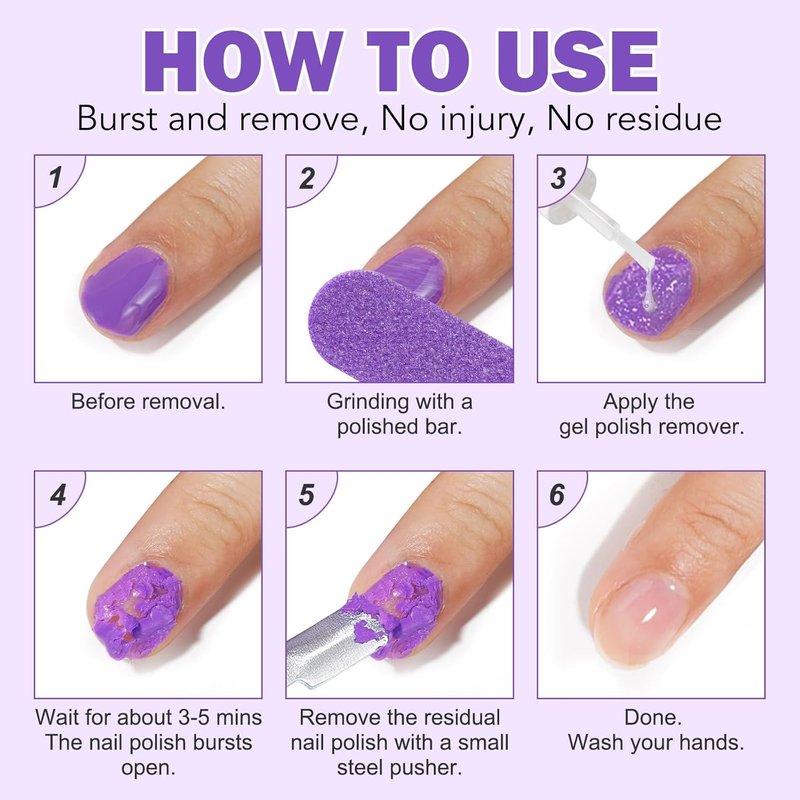 Skiennix Gel Nail Polish Remover - Quick & Easy Professional Formula with Cuticle Pusher & Scraper