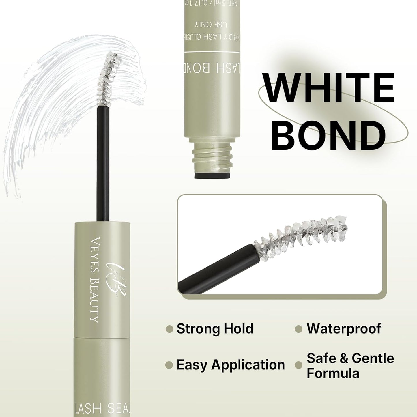 Veyesbeauty Lash Bond and Seal - Waterproof 2-in-1 Cluster Lash Glue for Long-Lasting Hold | 5ml + 5ml (White Bond)