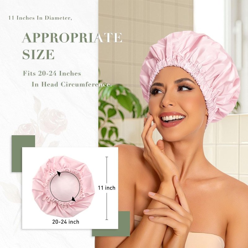 Reusable Shower Cap for Women - Large Waterproof Bath Hair Hat with Elastic Band | Pink for Long Hair & Braids