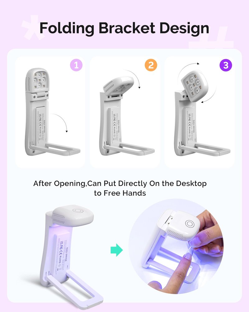 MelodySusie Cordless UV Nail Lamp with Fold-Out Stand,P-Art09F Foldable UV Light with 2-in-1 Lighting & Curing Function, Rechargeable, Flash Cures All Soft Gels Especially Half-Cured, Base & Top Coat