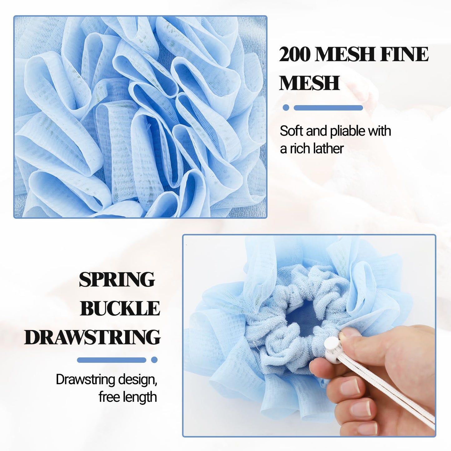 Soap Bar Loofah that Holds Bar Soap-Exfoliation Mesh Shower Ball,2 in 1 Bath Loofah Sponge with Drawstring (Pink,Blue,White)
