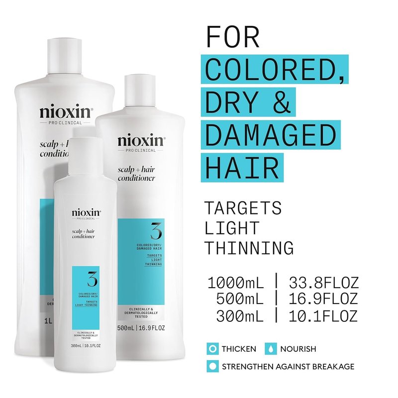 Nioxin System 3 Conditioner - Scalp & Hair Thickening for Colored, Dry, & Damaged Hair | Nourish with Niacinamide & Biotin