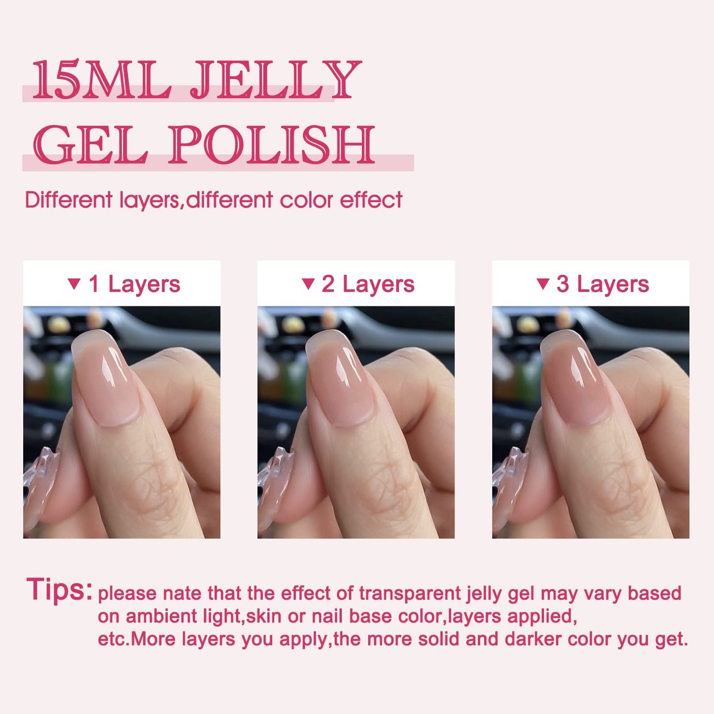 VENALISA 15ml Jelly Pink Gel Nail Polish, Neutral Jelly Nude Pink Gel Polish Sheer Pink Translucent Color Soak Off UV LED Nail Gel Polish Nail Art Starter Manicure Salon DIY at Home, 0.53 OZ
