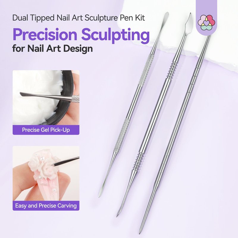 SAVILAND Nail Art Sculpture Pen: 3PCS Sculpting Nail Art Tools Solid Builder Gels Dual-Head 3D Gel Pen Nails Dotting Tool 3D Sculpting Gel Nails Art Design Tools for Salon Home DIY