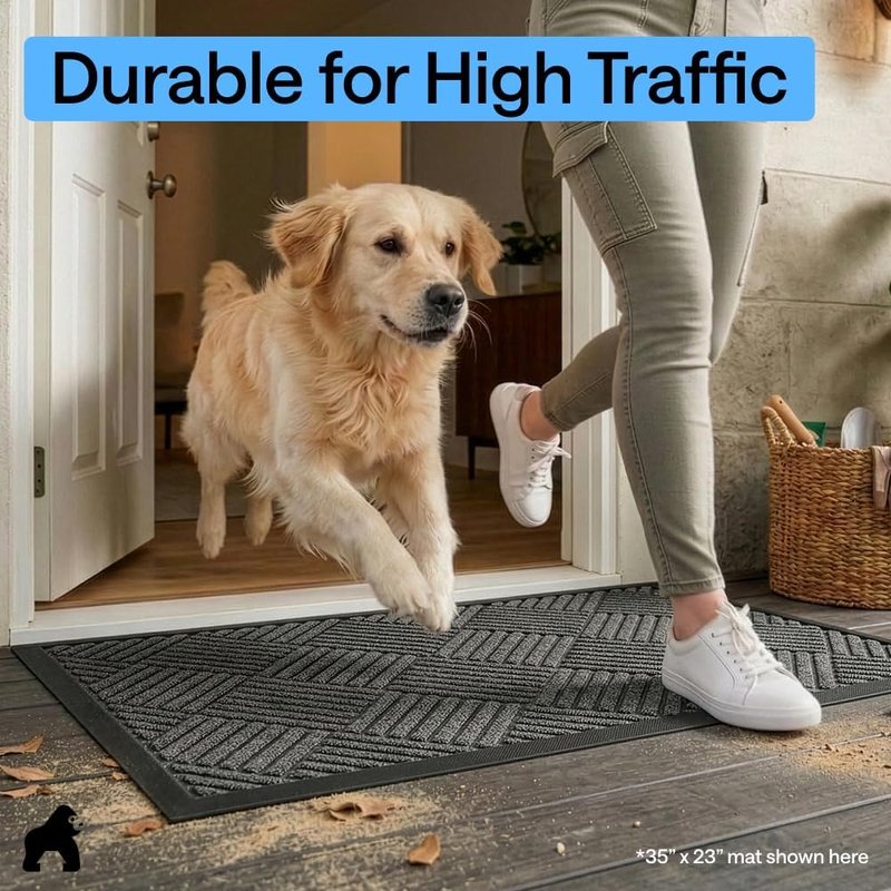Gorilla Grip Waterproof All-Season Doormat - Natural Rubber, Stain & Fade Resistant | 29x17 Gray Diamond
