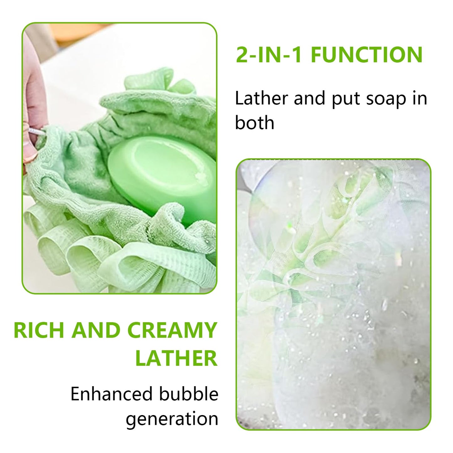QIYUDA 2pcs Loofah Cloth for Bar Soap, Loofah Washcloth Pink and Green Shower Ball 2-in-1