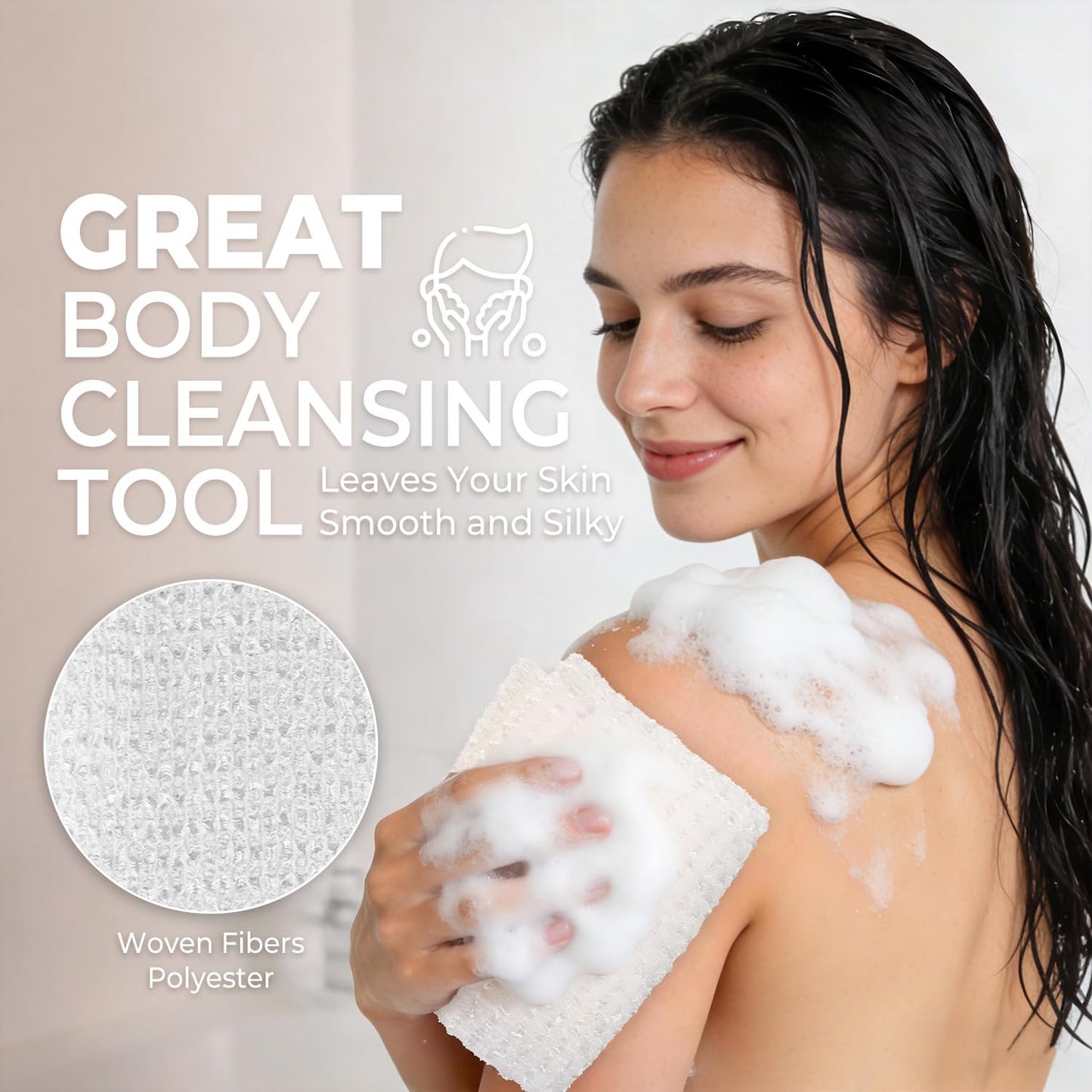 LEICHTEN White Soft Exfoliating Washcloth Body Scrubber, Quick Drying Japanese & Korean Exfoliating Cloth, Extra Long Back Exfoliator for Shower, Ideal for Men Women Daily Gentle Skin Cleansing
